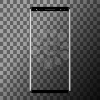 Smartphone isolated on transparent background. Mobile phone with blank screen. Cell phone mockup design. Vector illustration.
