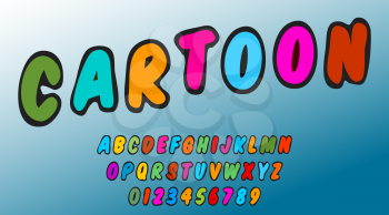 Cartoon alphabet template. Letters and numbers of colorful design. Vector illustration.