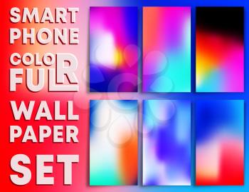 Colorful gradient texture wallpaper templates for smartphone screens. Mobile phone background set. Vector illustration.