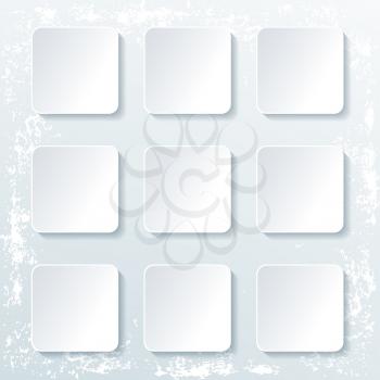 Set of empty square buttons with shadow isolated on grunge background. Vector illustration.