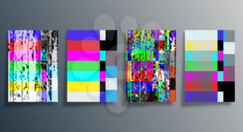 Glitch texture design background set for poster, wallpaper, flyer, brochure cover, typography or other printing products. Vector illustration.