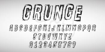 Alphabet letters and numbers of grunge design. Distressed line font template. Vector illustration.