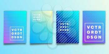 Set of blue gradient backgrounds with lines for flyer, poster, brochure cover, typography or other printing products. Vector illustration.