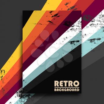 Retro design poster with vintage grunge texture and colorful stripes. Vector illustration.