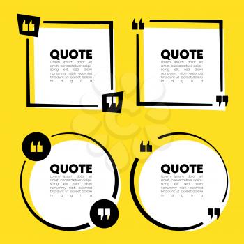 Quote speech bubble template set. Quotes form and text box isolated on yellow background. Vector illustration.