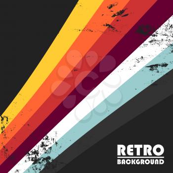 Retro background with colorful stripes and vintage grunge texture. Vector illustration.