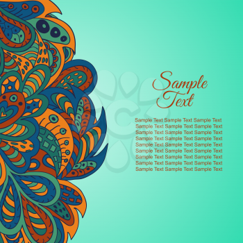 Doodle ethnic card red and marine colors. Background for inscriptions