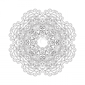 Floral lace motifs. Mandala. Zentangl relaxation. Hand drawn background. Ethnic, national image. Heart. Coloring