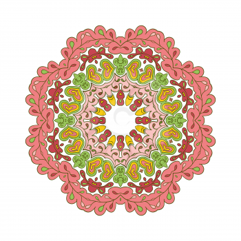 Floral lace motifs. Mandala. Zentangl relaxation. Hand drawn background. Ethnic, national image. Heart. Pink tone