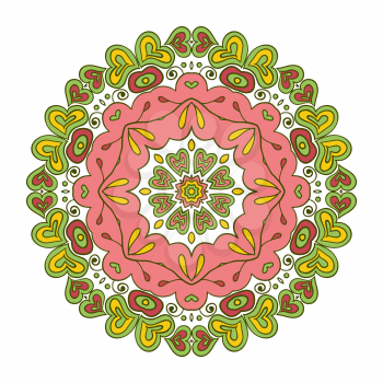Floral lace motifs. Mandala. Zentangl relaxation. Hand drawn background. Pink and green tones
