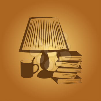 Abstract image. The lamp with a book and a cup