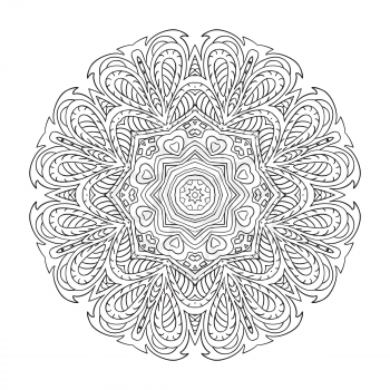 Mandala doodle drawing. floral round ornament. Ethnic motives. Zentangl Relaxing coloring. Meditation
