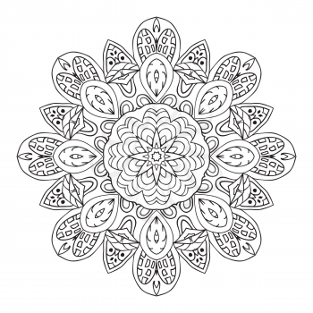 Mandala doodle drawing. Round ornament. Ethnic motives. Relaxing coloring