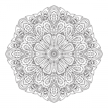 Mandala doodle drawing. round ornament. Ethnic solar Arabic motifs. Zentangle. Relaxing coloring
