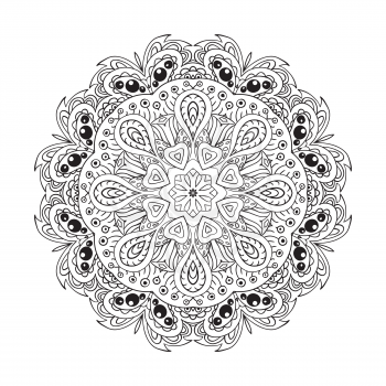 Mandala doodle round ornament. Ethnic motives. Relaxing coloring
