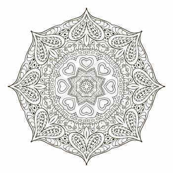 Mandala pattern. Doodle drawing. Round coloring
