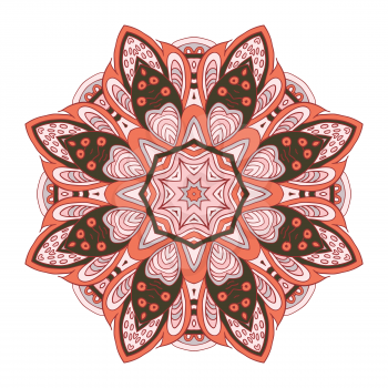 Mandala pattern. Doodle drawing. Round ornament. Pink and olive green