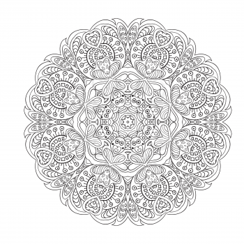 Mandala zentangl flower. Doodle drawing. Round ornament. Coloring