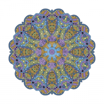 Mandala. Zentangl round ornament. Relax, meditation. Blue and purple Colors