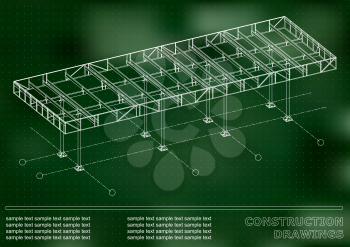 Construction drawings. 3D metal construction. Cover, green background for inscriptions. Points