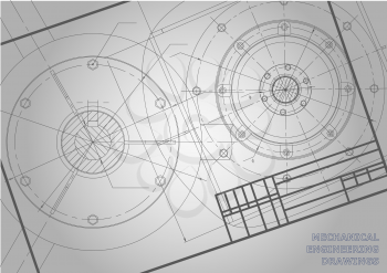 Gray Mechanical engineering drawings. Background for inscription. Vector. Frame. Corporate Identity