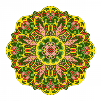 Mandala Eastern pattern. Zentangl round ornament. Yellow and green colors