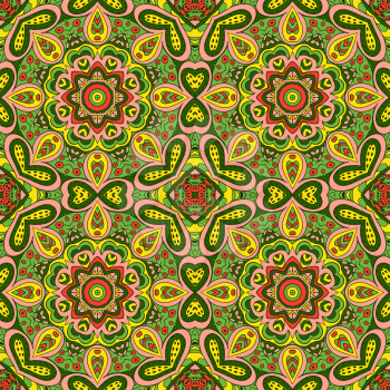 Mandala Eastern pattern. Zentangl seamless ornament. Green and yellow tones