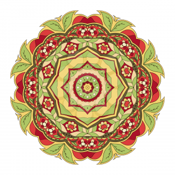 Mandala. Round oriental pattern. Doodle drawing. Hand drawing. Yoga, relaxation, floral motifs. Yellow and red