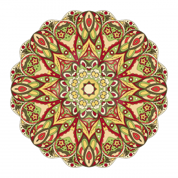 Mandala. Round oriental pattern. Doodle drawing. Hand drawing. Yoga, relaxation, floral motifs. Yellow and red colors