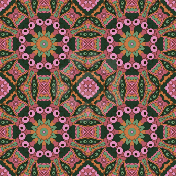 Mandala. Zentangl seamless ornament. Relax. Oriental pattern. Pink, green color