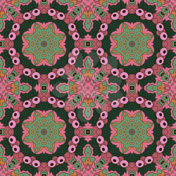 Mandala. Zentangl seamless ornament. Relax. Oriental pattern. Pink, green tone