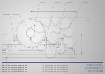 Mechanical drawings on a gray background. Engineering illustration. Vector Corporate Identity. Gray
