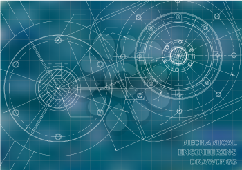 Mechanical engineering drawings. Background for inscription. Vector. Blue and white