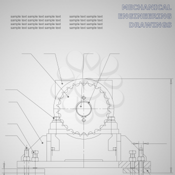 Mechanical engineering drawings on a black background. Vector for inscriptions. Corporate Identity. Gray