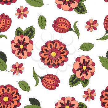 Seamless pattern with spring flowers. Cover, background. Red and green colors