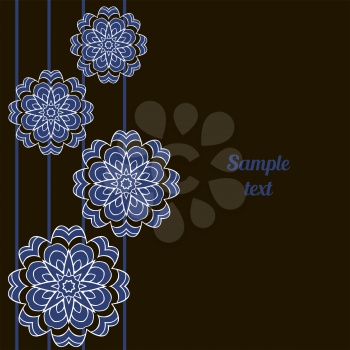 Cover, Oriental-style card. Mandala floral pattern in black, blue colors