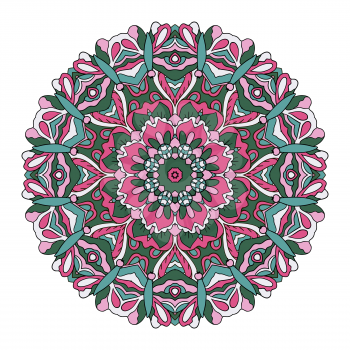 Mandala. Oriental ornament relaxing. Doodle Round figure. Pink and blue