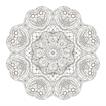 Mandala. Zentangl. Round ornament for creativity. Oriental motifs. Relax, meditation. Flower. Coloring
