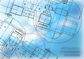 Mechanical Engineering drawing. Blueprints. Mechanics. Blue Cover. Engineering design, production