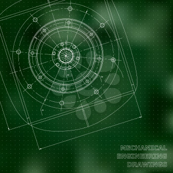 Mechanical engineering drawings. Engineering illustration. Vector background. Green. Points