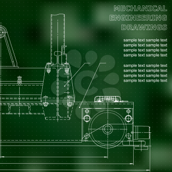 Mechanical engineering drawings on a black background. Vector. For inscriptions. Green. Points