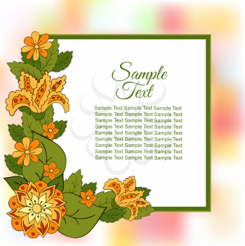 Summer postcard, cover, bright background for inscriptions. Summer. Flower. Green and orange tones. Sample text. Colourful Summer