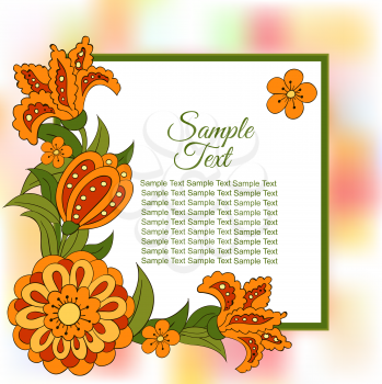 Summer postcard, cover, bright background for inscriptions. Summer. Pattern in green and orange. Colourful summer. Sample text