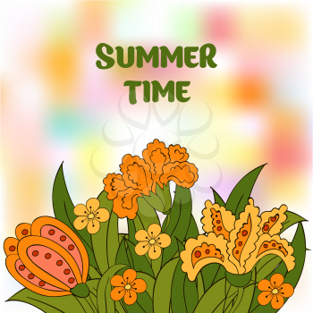 Summer postcard, cover. Summer. Green, orange, yellow. Colourful summer