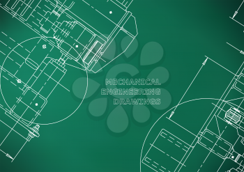 Blueprints. Mechanics. Cover. Mechanical Engineering drawing. Engineering design, construction. Light green
