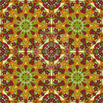 Mandala. Oriental pattern. Traditional seamless ornament. Turkey, Egypt, Islam. Doodle drawing. Relaxing picture. Red and orange colors