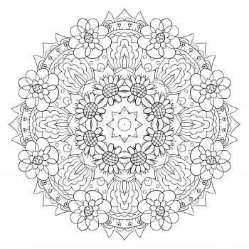 Oriental coloring pattern. Traditional round ornament. Mandala. Flowers. Doodle drawing