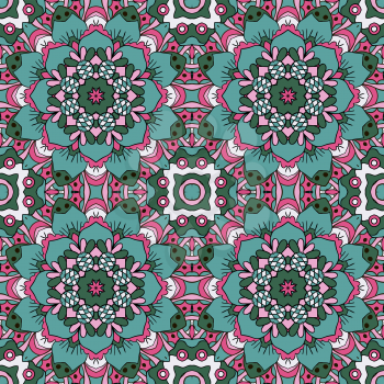 Oriental ornament relaxing. Doodle Seamless pattern. Mandala. Pink and blue colors