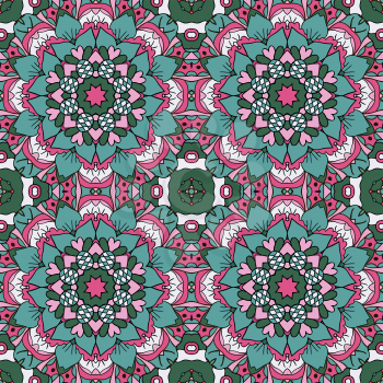 Oriental ornament relaxing. Mandala. Doodle Seamless pattern. Pink and blue tones