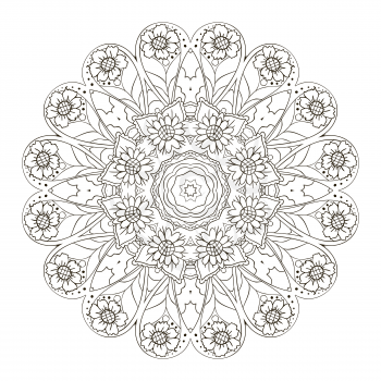 Oriental pattern. Traditional round ornament. Mandala. Flower coloring. Doodle drawing